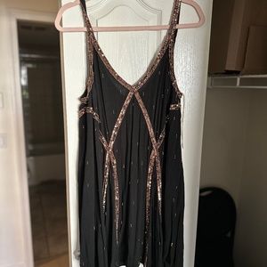 Free People Black and Copper Sequin Mini Dress Size M